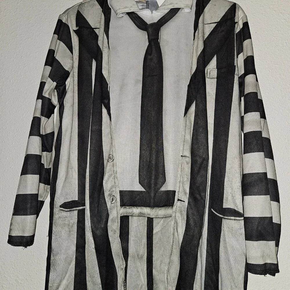 NWT Beetlejuice Halloween Costume Child Boys Large Black Striped Jumpsuit Rubies